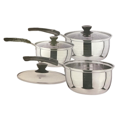 Set of 3 Saucepans Cooking Pots Pan Cookware With Lids Stainless Steel Non Stick - Picture 4 of 4