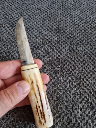 VINTAGE, HANDMADE, HUNTING KNIFE, HANDLE HORN / BONE, WOOD AND LEATHER FINLAND - Picture 18 of 20