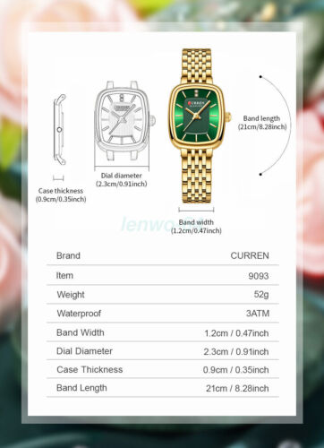 CURREN Women Rectangle Watch Fashion Stainless Steel Quartz Female Girls Watches - Picture 3 of 29