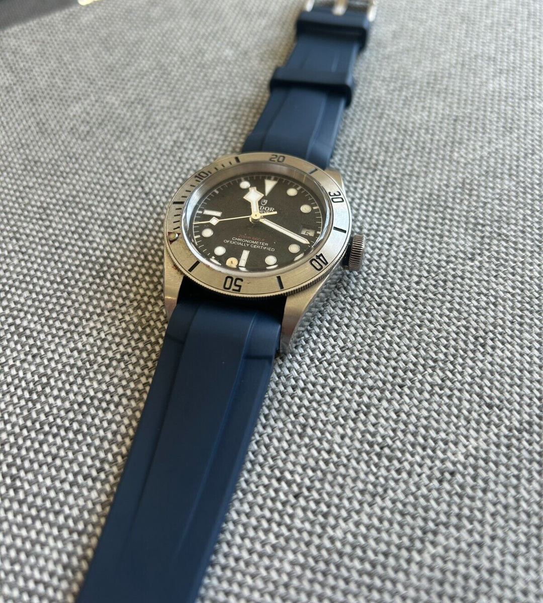 22mm Navy Vulcanized Caoutchouc rubber Strap Tudor Black Bay