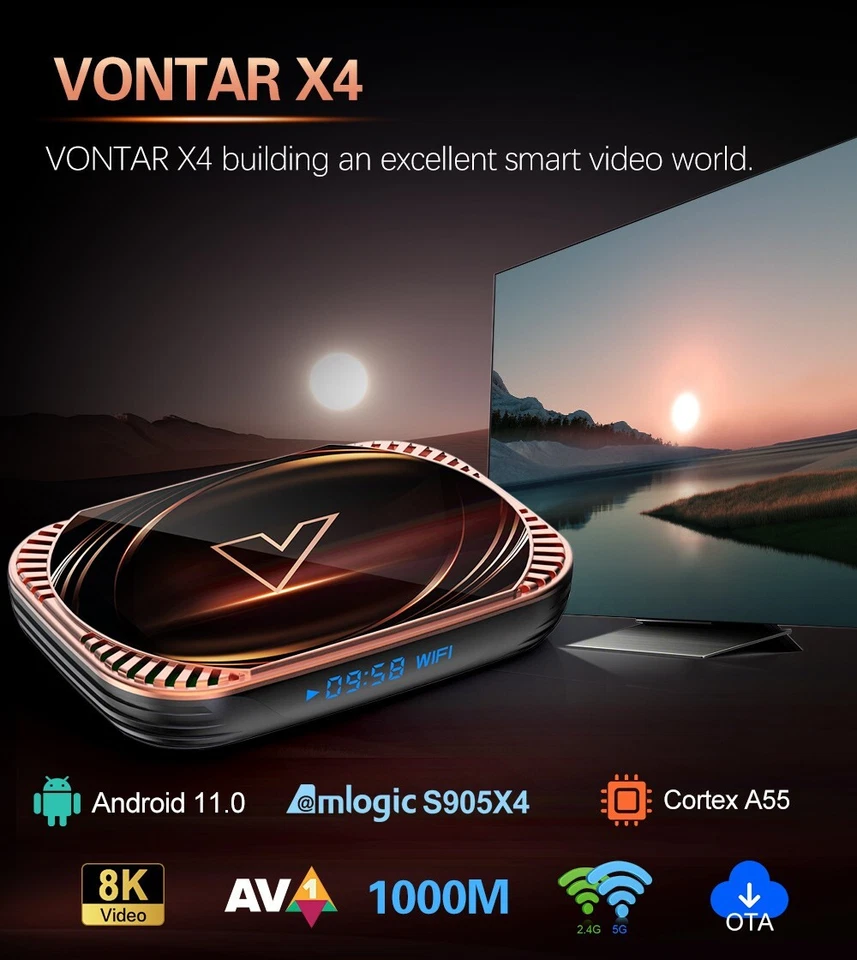 Vontar X4 Ultra 8K TV Box Android 11 4GB+64GB Amlogic S905X4 5G WiFi BT Streamer - Image 2 of 4