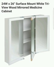 24W x 26" Surface Mount White Tri-View Wood Mirrored Medicine Cabinet Wood Body