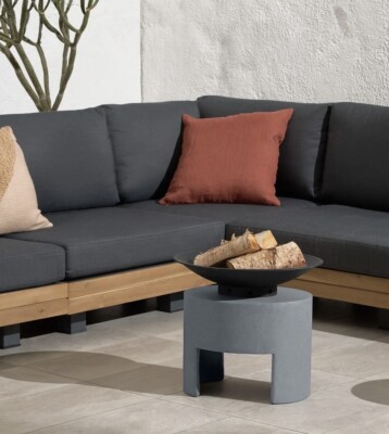 IVYLINE Feuerschale ovale Konsole schwarz grau Zement Garten Feuerstelle 41 cm UVP 139,99 £