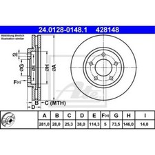 ATE 2X Disco De Freno Delante 2810 Ventilado Para Chrysler Voyager IV RG