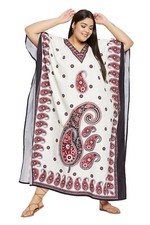 Women Kaftan Maxi Dress Kimono Sleeves Beachwear V-Neck Printed Polyester Caftan