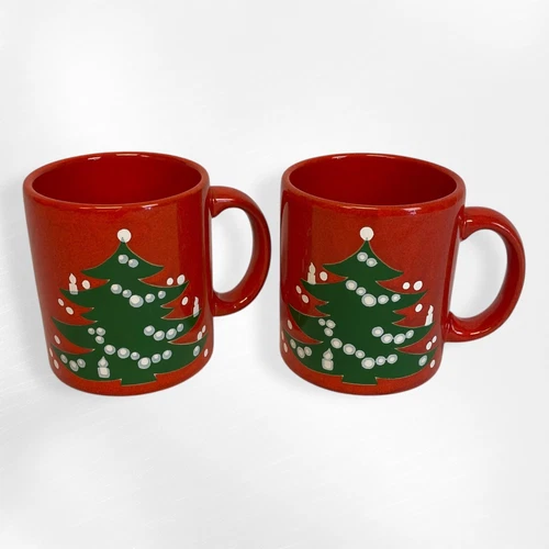 Pair of Waechtersbach W. Germany Christmas Tree Coffee Mugs Vintage 3 3/4”