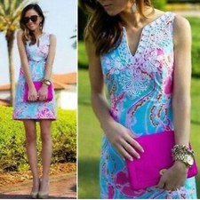 Lilly Pulitzer Jellies Be Jammin Size 0 v-neck sleeveless midi shift dress.