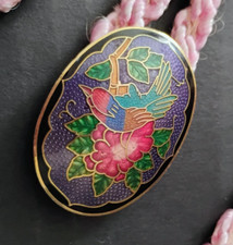 Vintage 1980's Cloisonne Bird Enameled Pink Braided Rope Belt