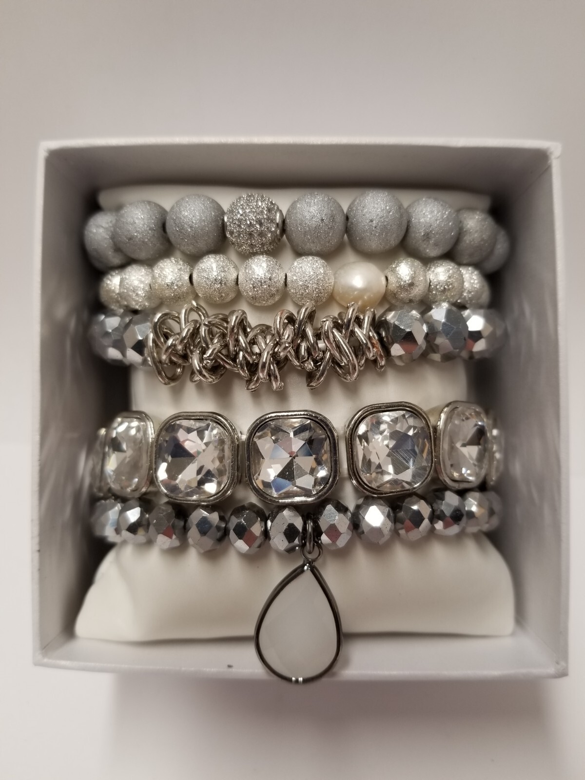 Silver Crystal Five Piece Set Stretch Bracelets - image 1
