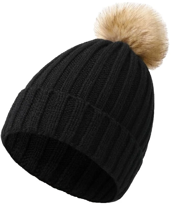 Gorros Beanie Negro de Piel Sintética para Mujeres
