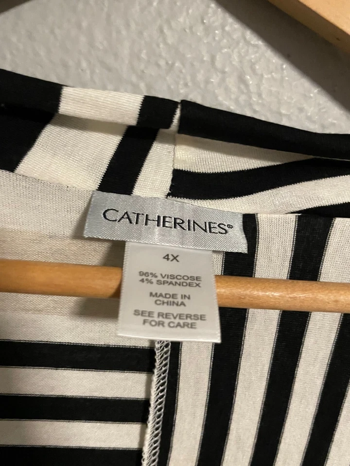 Cárdigan Catherines Mujer Talla 4X Rayas Elastizado Frente Abierto Plumero Moderno Foto 2 de 4