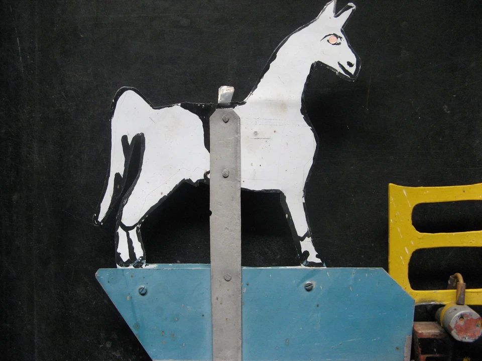 antique WHIRLIGIG LOGGER SAWING w HORSE Metal/Wood NO PROP Weathervane folk art - Image 4 of 4