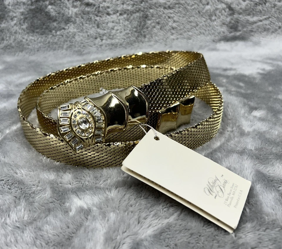 "Cinturón de malla dorada Whiting & Davis con cierre de lazo de diamantes de imitación talla 35-39"" | Vendedor de EE. UU. Foto 3 de 4