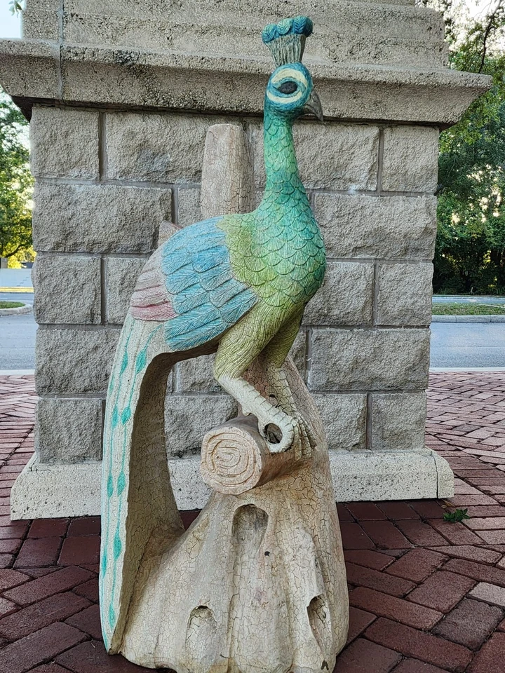 Estatua escultura de color tallada en madera maciza de pavo real de 44" de colección tamaño natural Foto 2 de 4