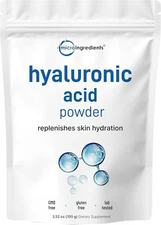 Micro Ingredients Hyaluronic Acid Serum Powder, Vegan, Water Soluble, 100 Grams