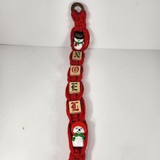Vintage Christmas Macrame Ceramic Block NOEL Wall Hanging 1980's Red Snowman
