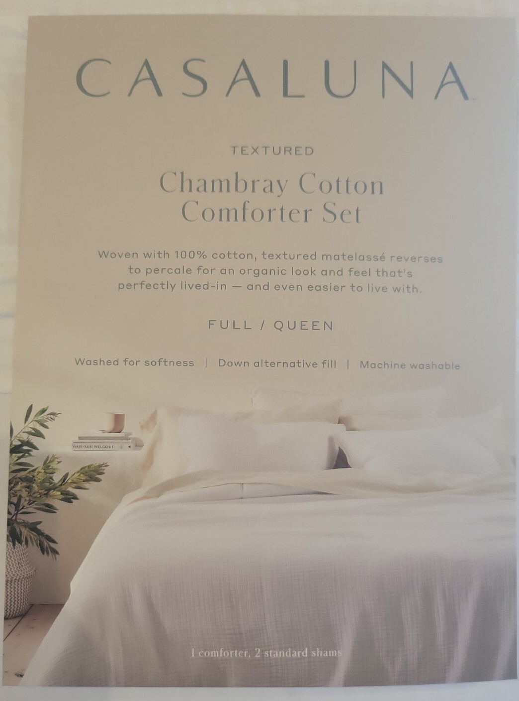 Casaluna Comforter & Sham Set White Textured Cotton Chambray Full/Queen