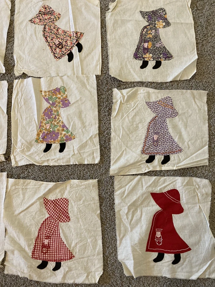 Lot Of 37 Antique Vintage SUNBONNET SUE Quilt Blocks Hand sewn 11” Squares - Image 2 of 4