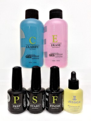 Jessica GELeration- Soak-off 6pc PREP+ START+ FINISH +OIL + CLARIFY+ ERASE 4oz