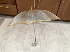 Vtg Umbrella 1950's - 1970,s Clear See Through w/ Gold Trim, Lucite Handle