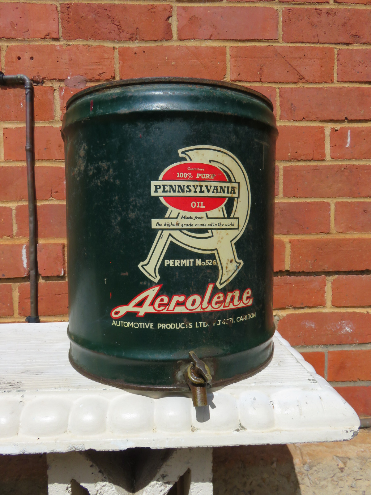 RARE AUSTRALIAN RHEEM OIL DRUM PENNSYLVANIA AEROLENE MOTOR OIL TIN 4