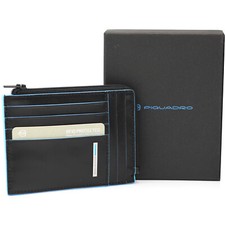 PIQUADRO portafoglio con cerniera da uomo pelle nera protezione RFID SCONTO -14%