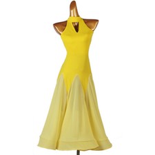 Latin Ballroom Dance Dress Modern Salsa Waltz Standard Long Dress F655 Yellow