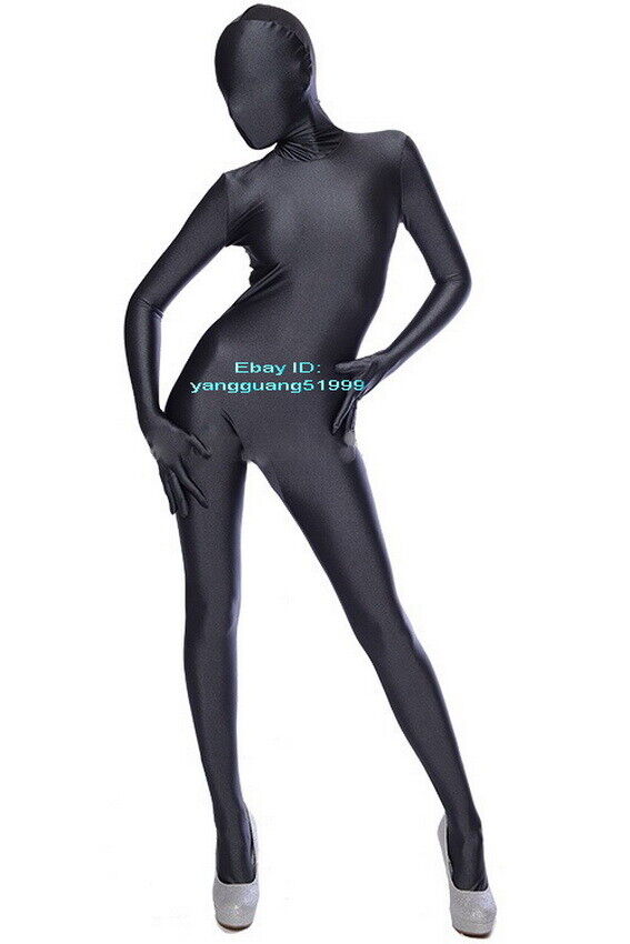 Unisex Full Bodysuit Outfit Black Spandex Tight Body Suit Catsuit Costumes  F312