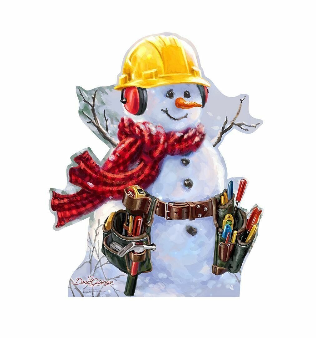 Snowman Construction Worker Cardboard Cutout Standee Dona Gelsinger Art