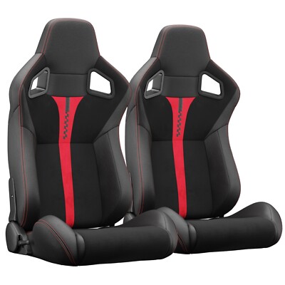 2 Sièges Baquets Sport Universels - Avec Réglage Coulissant, Noir, Neufs (sans Supports)