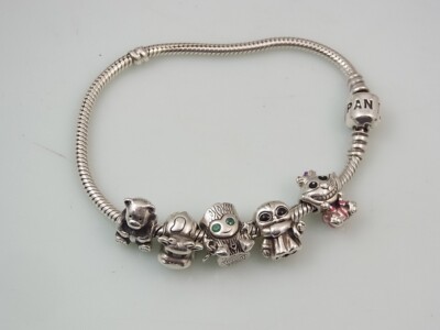 Pandora Disney Charm Bracelet 5 x Elements 925 Silver Characters Animals 19cm