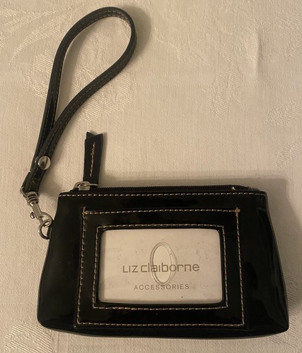 Liz Claiborne Black Patent Leather PVC Wristlet Wallet with Mirror 6” NWOT