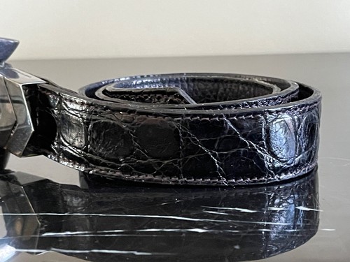 Sterling Silver CG Creations Buckle Black Leather Belt Hand Made in Italy - Picture 4 of 10