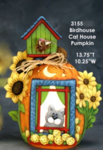 Birdhouse Cat House Pumpkin Halloween Fall ~ Ceramic Bisque Ready To Paint