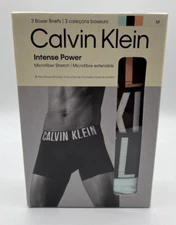 Calvin Klein Intense Power Mens Boxer Brief Sz Med 3 Pack Solid Peach/White/Mint