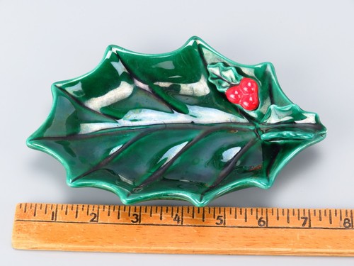 Lefton Holly Berry Dish Leaf Green Vintage 7" Candy Nut Ashtray 1347 Hollyberry - Picture 10 of 12