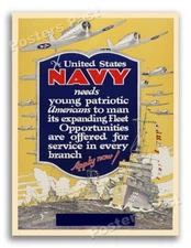1940s The Navy need Men!  WWII Historic Navy War Poster - 18x24