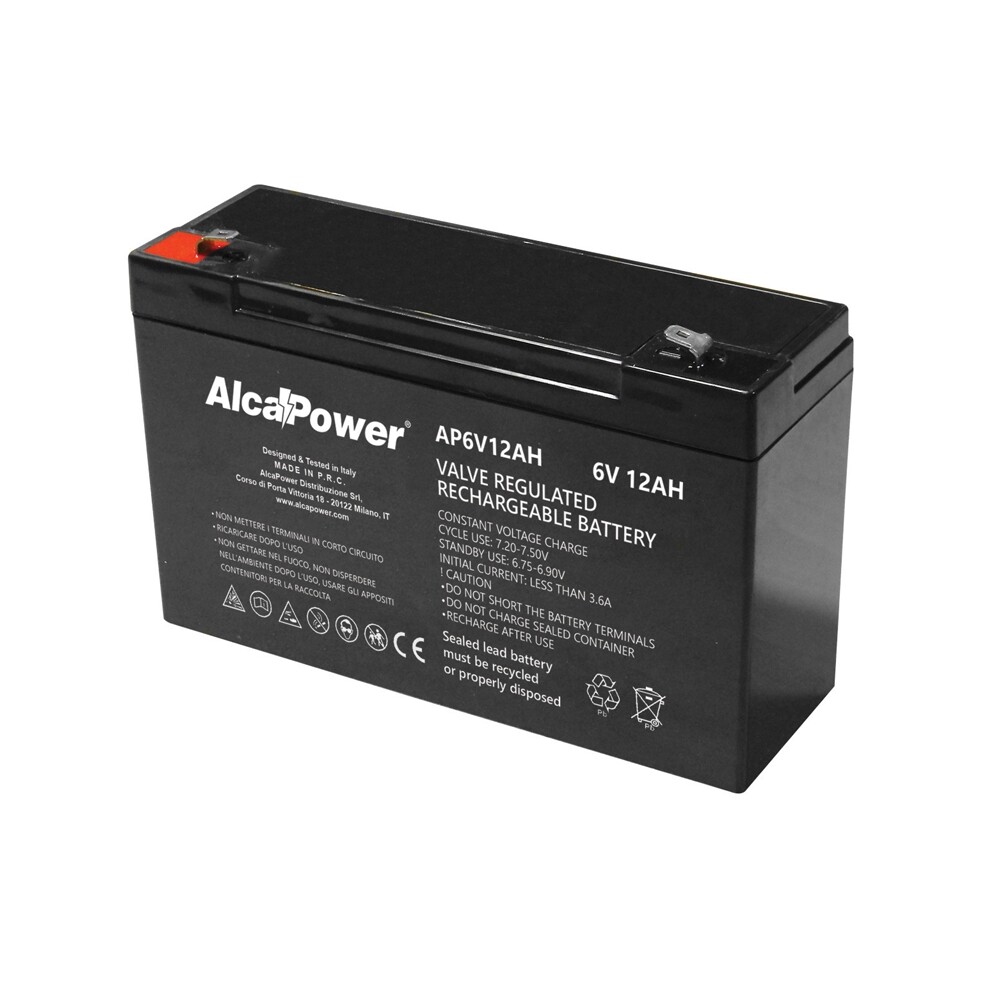 BATTERIA RICARICABILE AL PIOMBO 6V 12AH 12 A ERMETICA DIMENSIONI 150X93X50MM