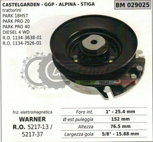 5217-13 5217-37 ELECTROMAGNETIC FRICTION WARNER LAWNMOWER TRACTOR Ø152mm