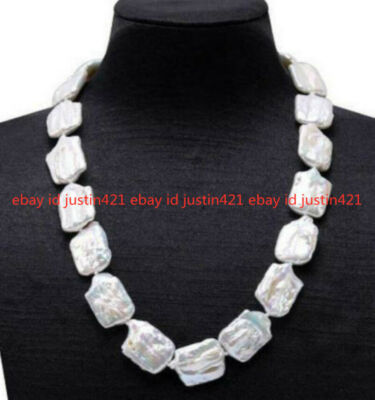 Natural 17×21mm White Rectangle Baroque Freshwater Pearl Necklace 16-36'' AAA