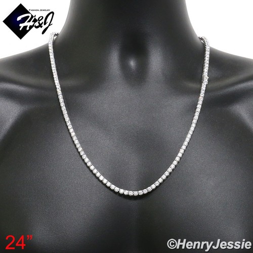 24"MEN 14K WHITE GOLD PLATED ICY BLING CZ 4MM 1 ROW TENNIS CHAIN NECKLACE*B2 - Picture 5 of 6