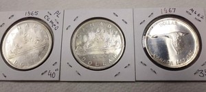 Canada-1965-1966-and-1967-Silver-Dollar-Set