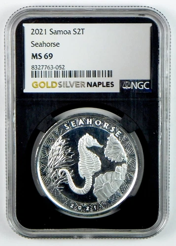 2021 Samoa 2 Tala Seahorse 1 Oz .999 Fine Silver Coin - NGC MS 69