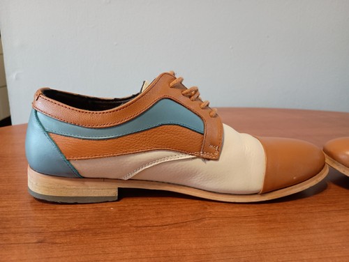 Zapatos Oxford Vintage Juveniles Años 70’s Cuero Suave Mantecoso Colorblock Crema - Imagen 6 de 14