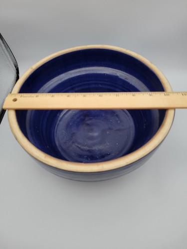 Vintage Rustic Blue Stoneware Ribbed Mixing Bowl Artist Terry Brown - Picture 3 of 6