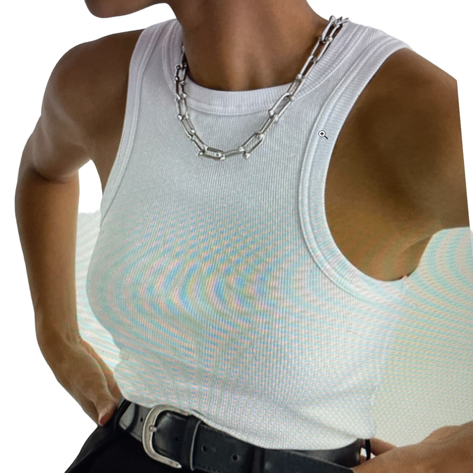 Tank Top Classic Everday  Ribbed Knit Stretch White Size Large Commense