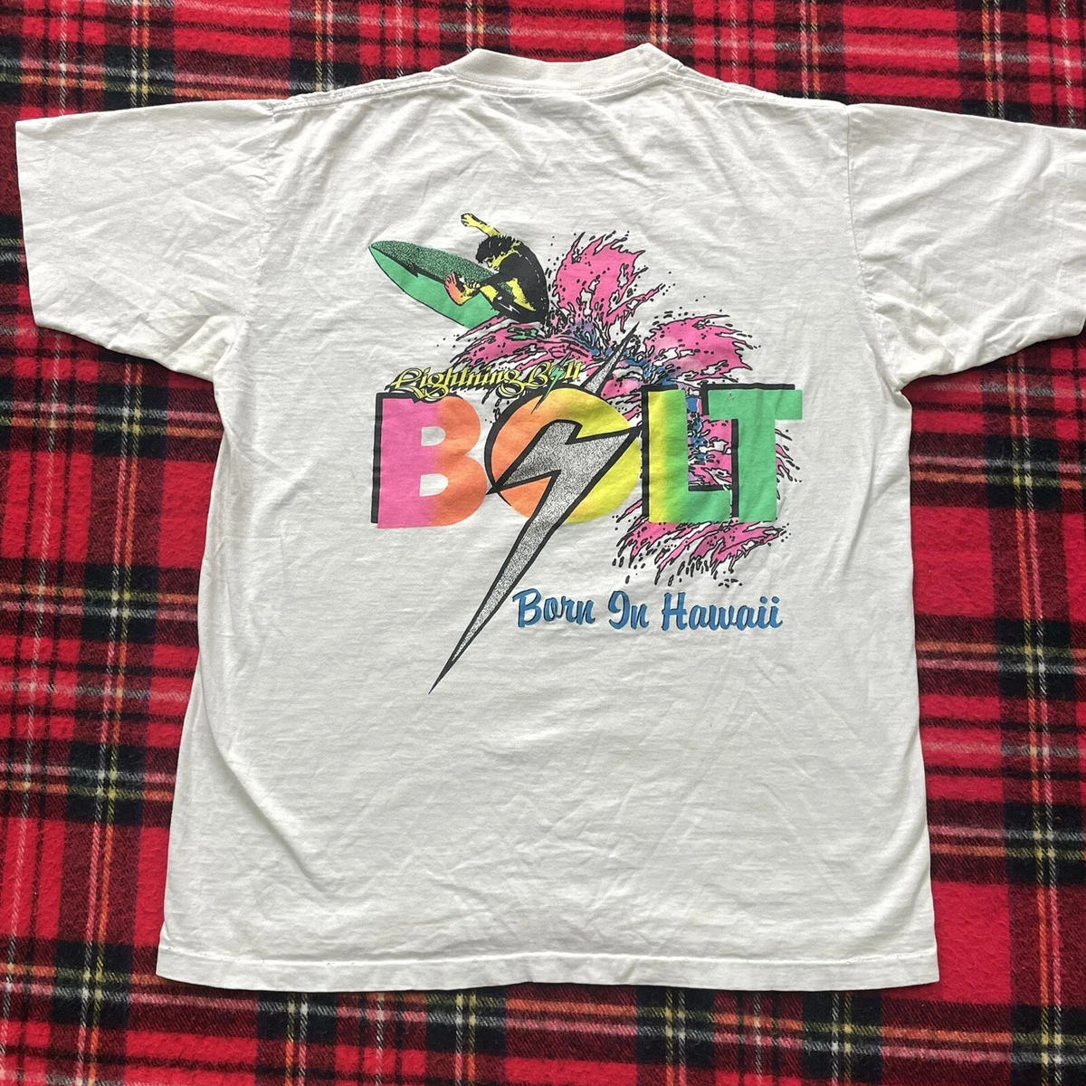 Vintage 90s Lightning Bolt T Shirt Surf Beach Skate Hawaii Size Large Rainbow
