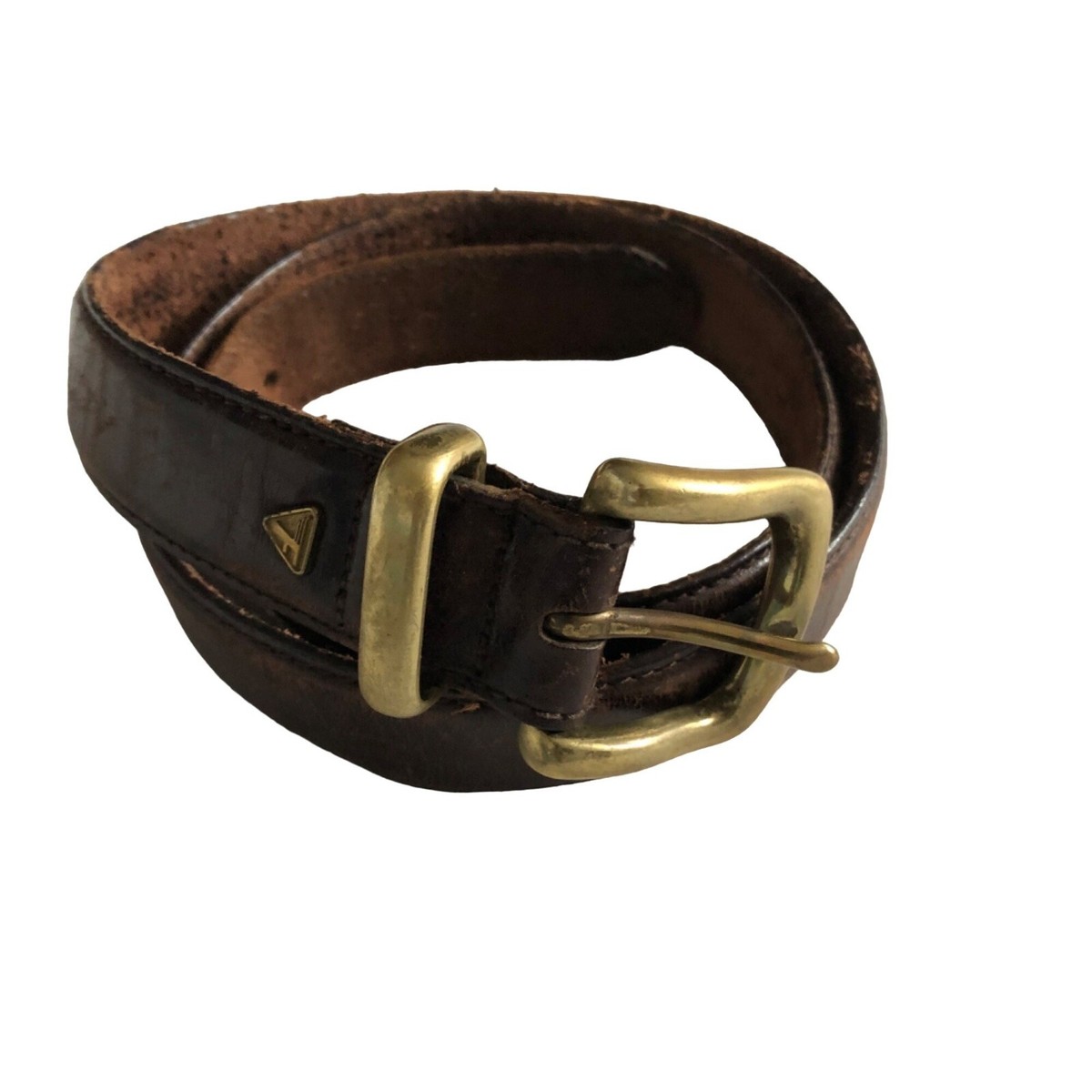Vintage Aged Leather Belt Fossil Solid Brass Bukcle | eBay display picture 1