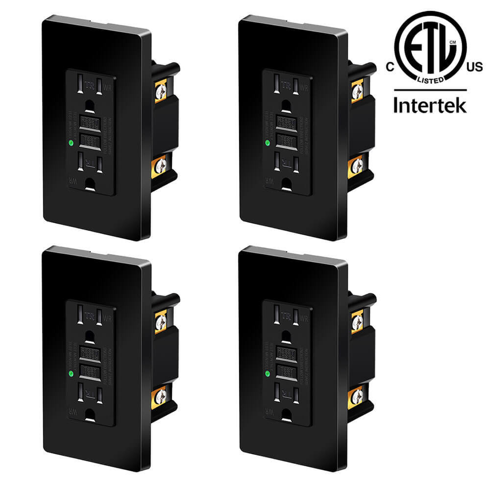 4 Pack GFCI Outlet 15A Wall Receptacle Tamper Resistant TR WR w/ Plate ETL Black