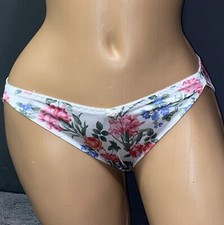 VINTAGE VICTORIAS SECRET Gold Crown SATIN BIKINI Botanical PANTY SZ S Rare P42
